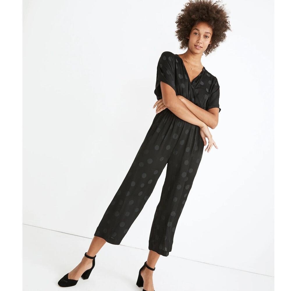 Madewell Women's Wrap-Front Smock-Waist Jumpsuit Black Jacquard Medium MC321